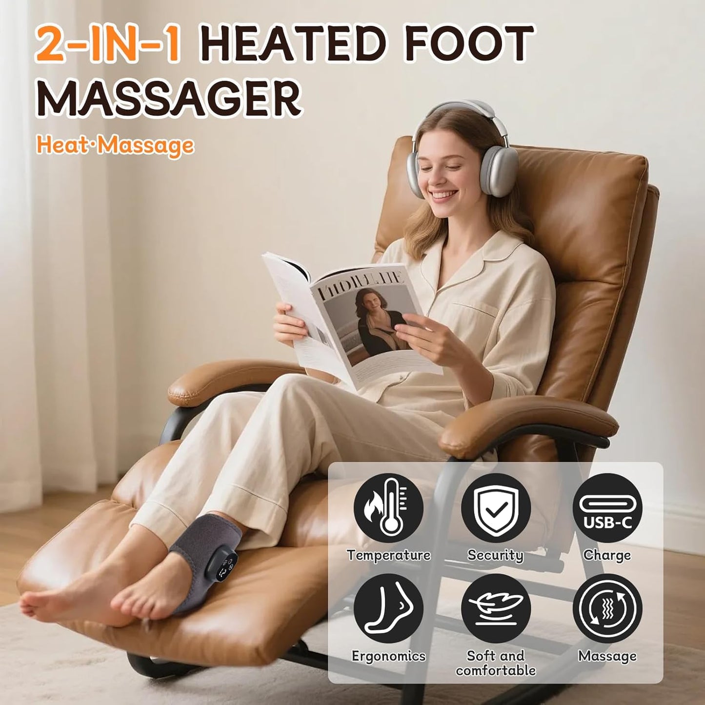 Triple Method Foot Renew 2-in-1 Warming Ankle Massager for Pain Relief – 3 Modes & 5 Heat Levels Foot & Ankle Massager, Portable for Home/Travel