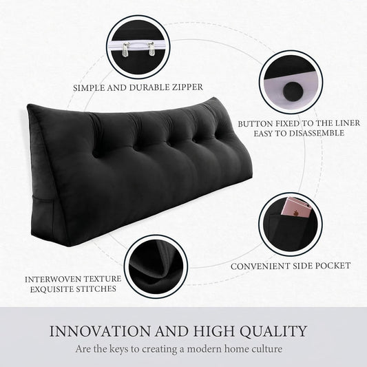 Headboard Pillow - 3 in 1 Large Bed Pillow as Wedge Reading Pillow, Large Couch Daybed Pillow or Positioning Support Backrest, Shredded Foam Back Support Pillow with Velvet Cover Twin Gloss