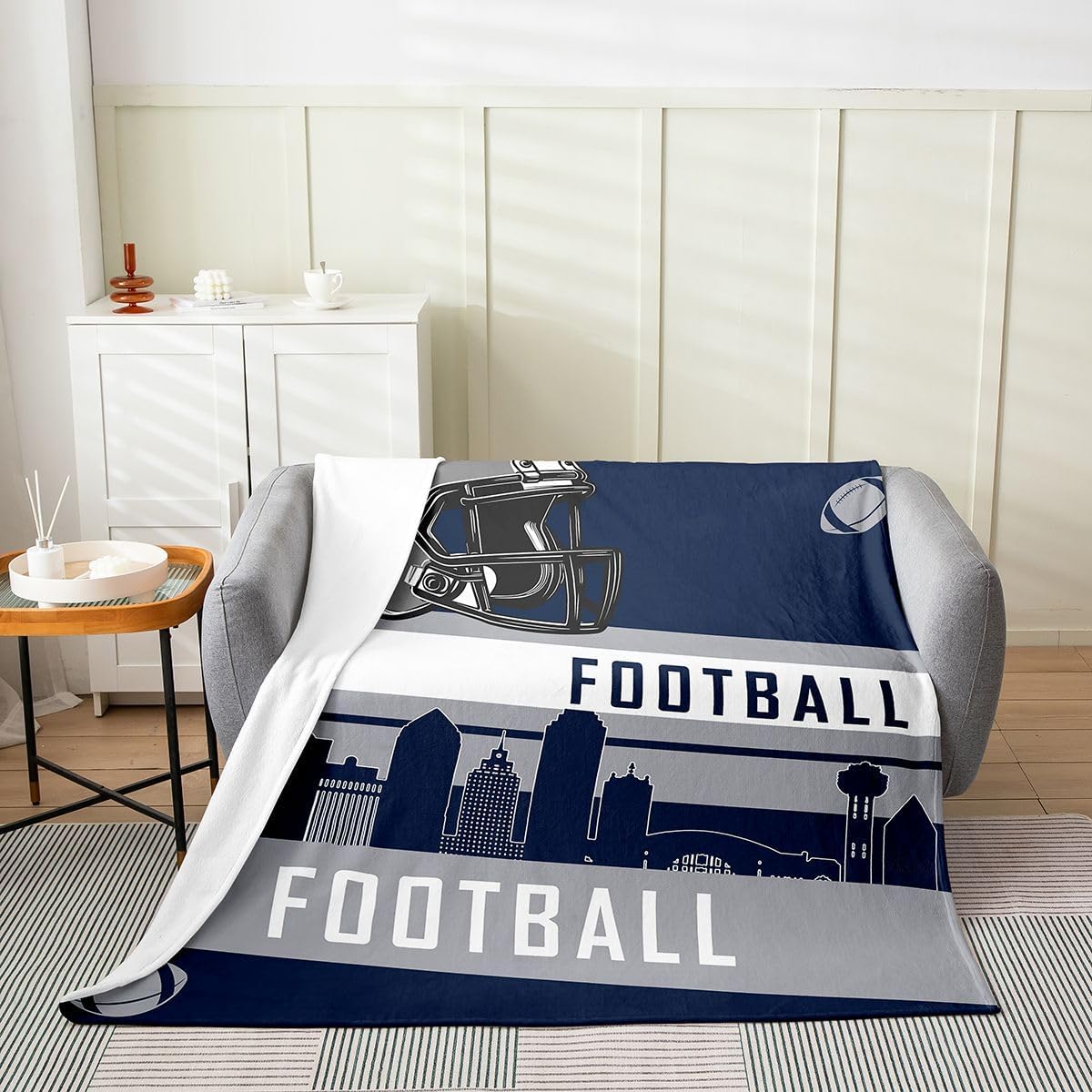 Feelyou Rugby Sports Flannel Blanket Plush Fuzzy Queen 90"x90" Boys Girls Rugby Sports Fleece Throw Blanket Women Men Football City Room Decor
