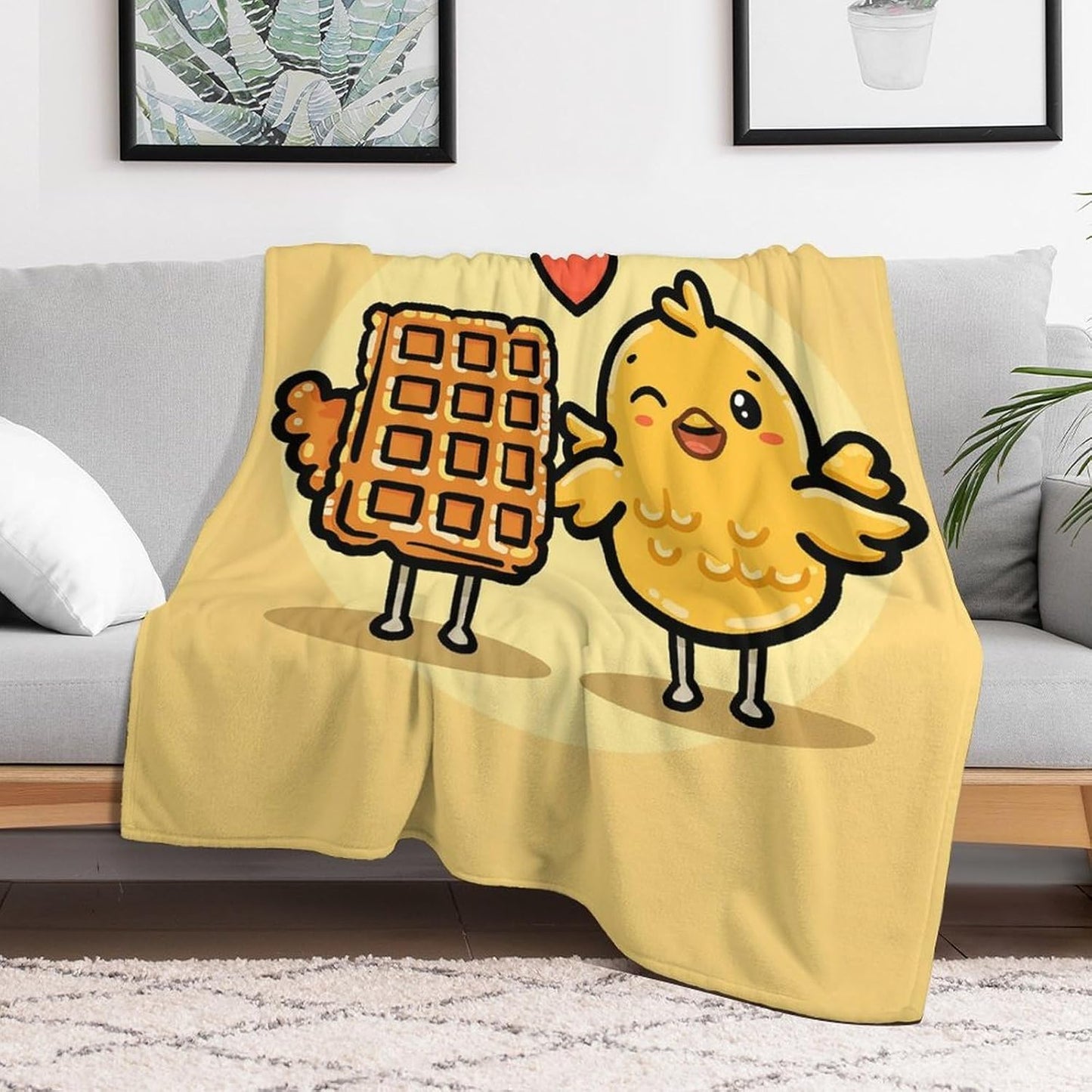 Flannel Fleece Throw Blanket 50x60 Warm Cozy Pet Blanket Winter Reversible Decorative Waffles and Chicken Bedtime Blankets for Couch Bed Sofa Living Room Bedroom Travel Camping Companion