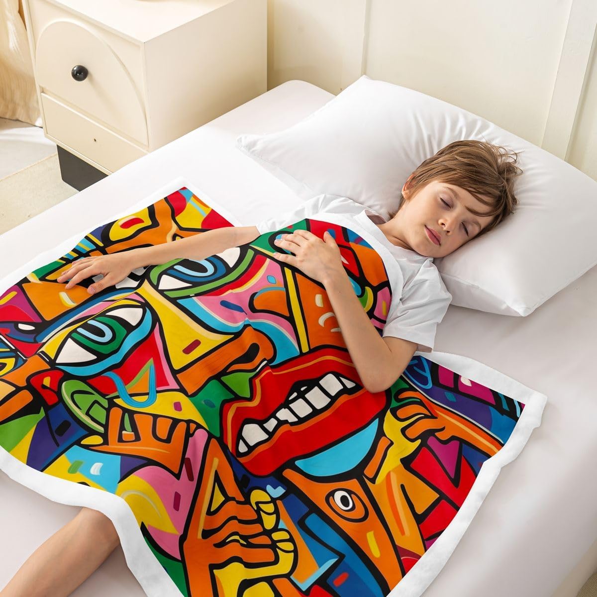 Castle Fairy Graffiti Art Throw Blankets,Abstract Human Pattern Fleece Blanket,Kids Girls Boys Adult Urban Street Painting Art Fuzzy Blankets Modern Hippie Sherpa Blanket Chair Sofa Bed Decor,90"×90"
