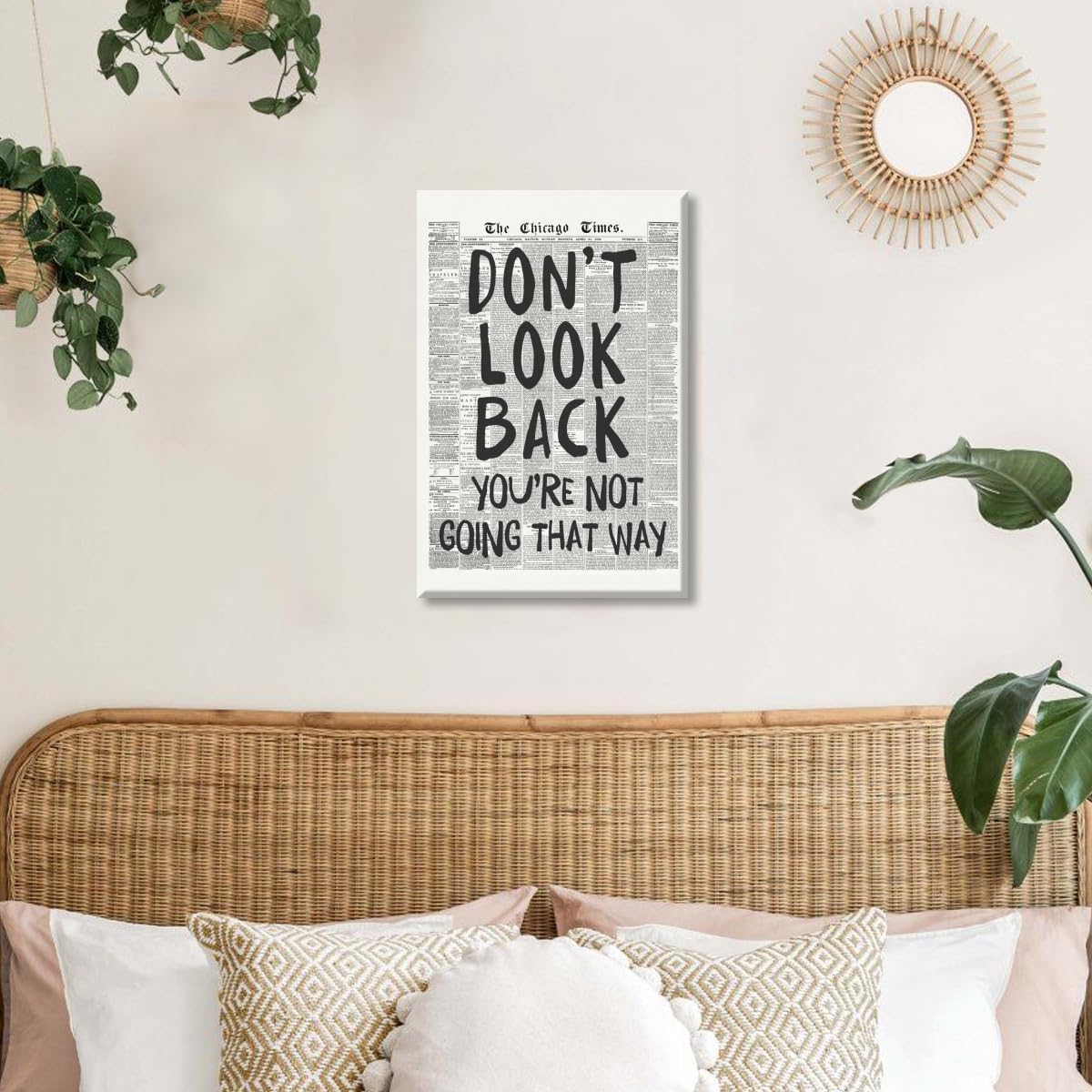 Black and White Retro Newspaper Wall Art Trendy Inspirational Quote Poster Don't Look Back Positive Motivational Affirmation Print Preppy Aesthetic Room Apartment Bedroom Decor 12x18inch Unframed
