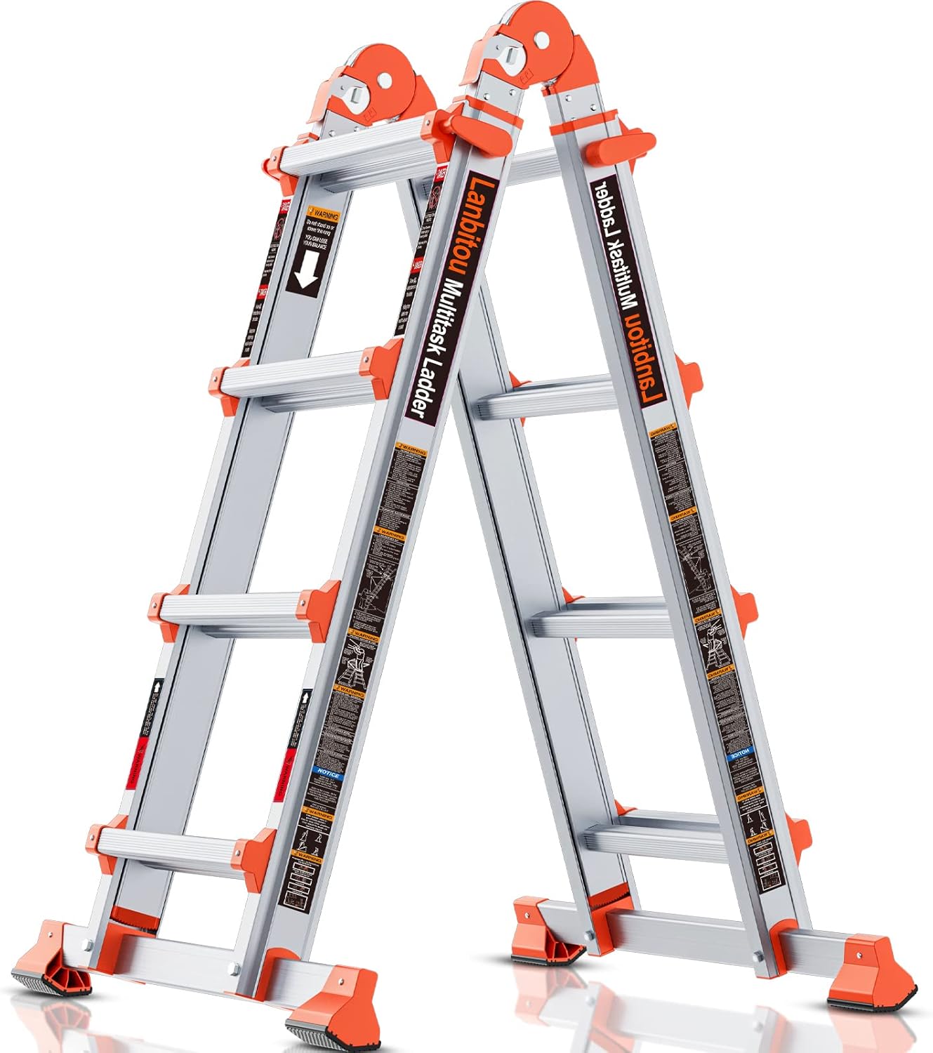 Ladder, A Frame 4 Step Ladder Extension, 14 FT Anti-Slip Multi Position & Storage Folding Ladder, 330 lbs Security Load Telescoping Aluminum Ladders for Stairs Home Indoor Outdoor Roof