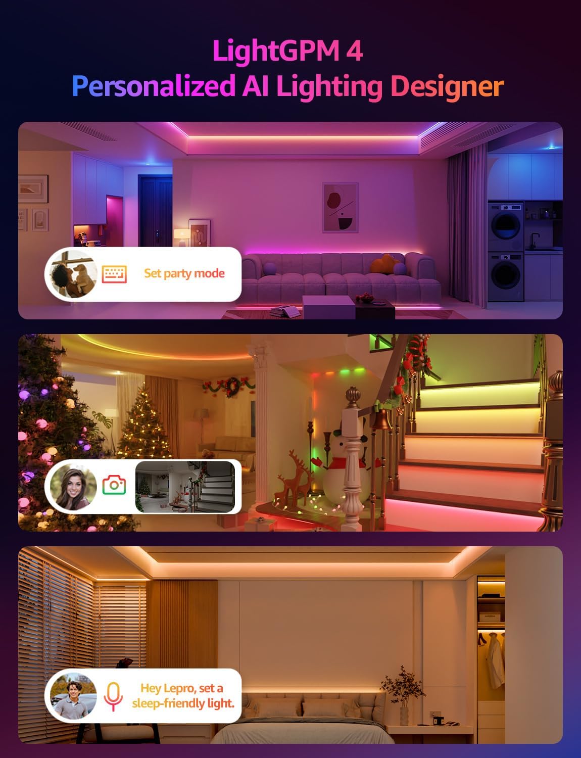 Lepro S2 AI Smart LED Strip Lights - 16.4ft RGBCW Light Strips with 2700K-5700K Tunable Warm White, Color Segment DIY, Personalized Al Lighting Designer, APP Control(No Remote), 2.4G Wi-Fi & Bluetooth