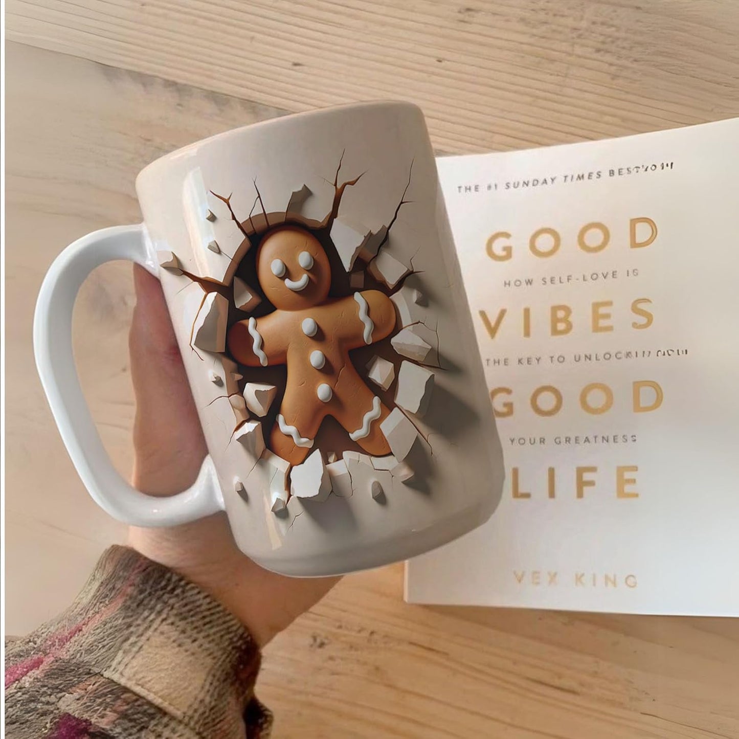 Funny 3D Gingerbread Man Full Wrap White Ceramic Mugs, Christmas Holiday Coffee Cups, 11oz 15oz, Meaningful Gift Idea