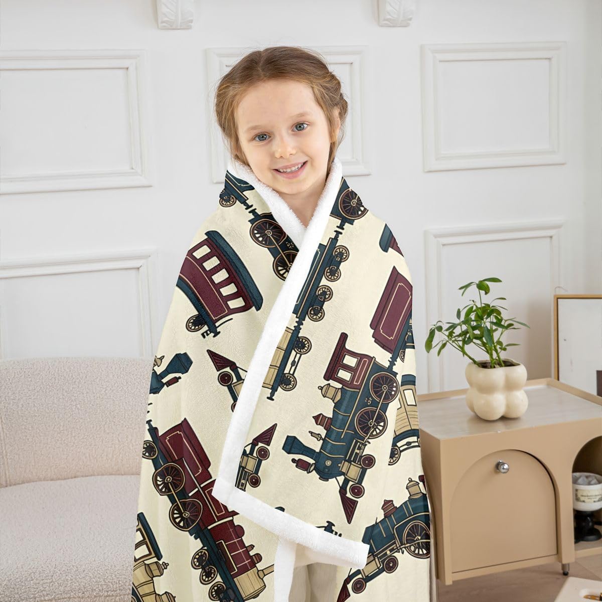 Feelyou Vintage Train Sherpa Throw Blanket for Couch Cartoon Steam Engine Super Soft Cozy Fleece Car Theme Blanket for Winter, Plush Throw Truck Tractor Baby 30"x40" All Season
