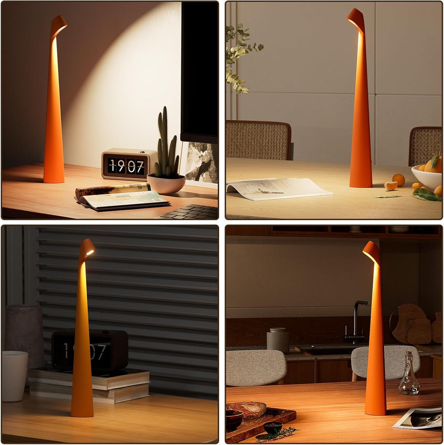 Portable Cordless LED Desk Lamp, Rechargeable Wireless Table Lamp, 3-Level Brightness, Patio & Bedside Night Light, Dining Room Ambient Reading Light (Orange)