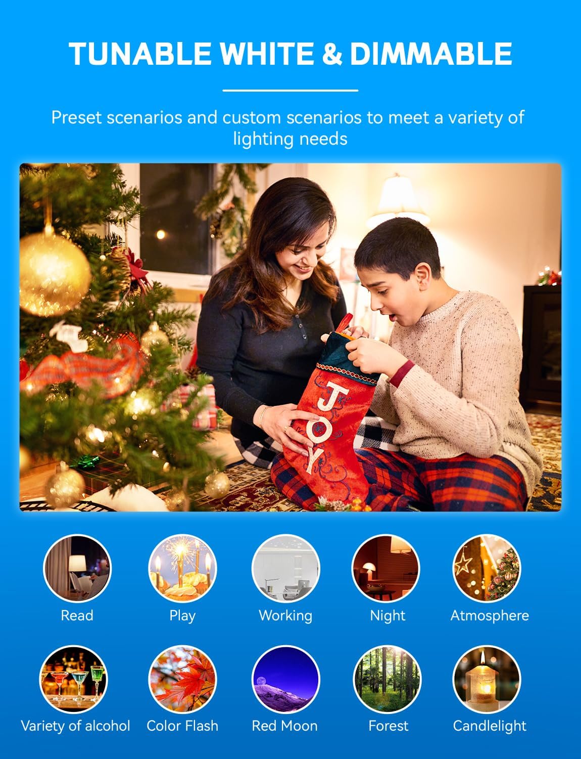 Smart Light Bulbs, WiFi & Bluetooth 5.0, Work with Alexa Google Assistant, App Control, Color Changing LED Bulb,E26 800LM Dimmable RGB Lights, Smart Home Lighting, Dimmable, 4Pack with Remote