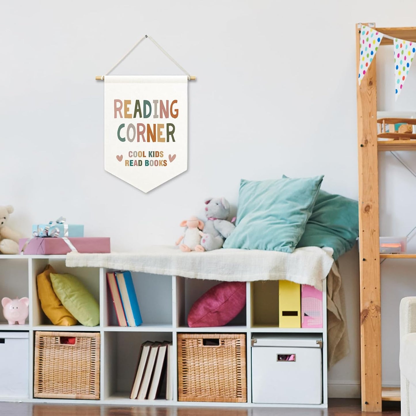Reading Corner Kids Room Decor, Boho Read Classroom Banner Canvas, Nursery Cool Kids Read Books Wall Hanging Decor Art Pennant Flag for Library Playroom Toddler Room 11x15in