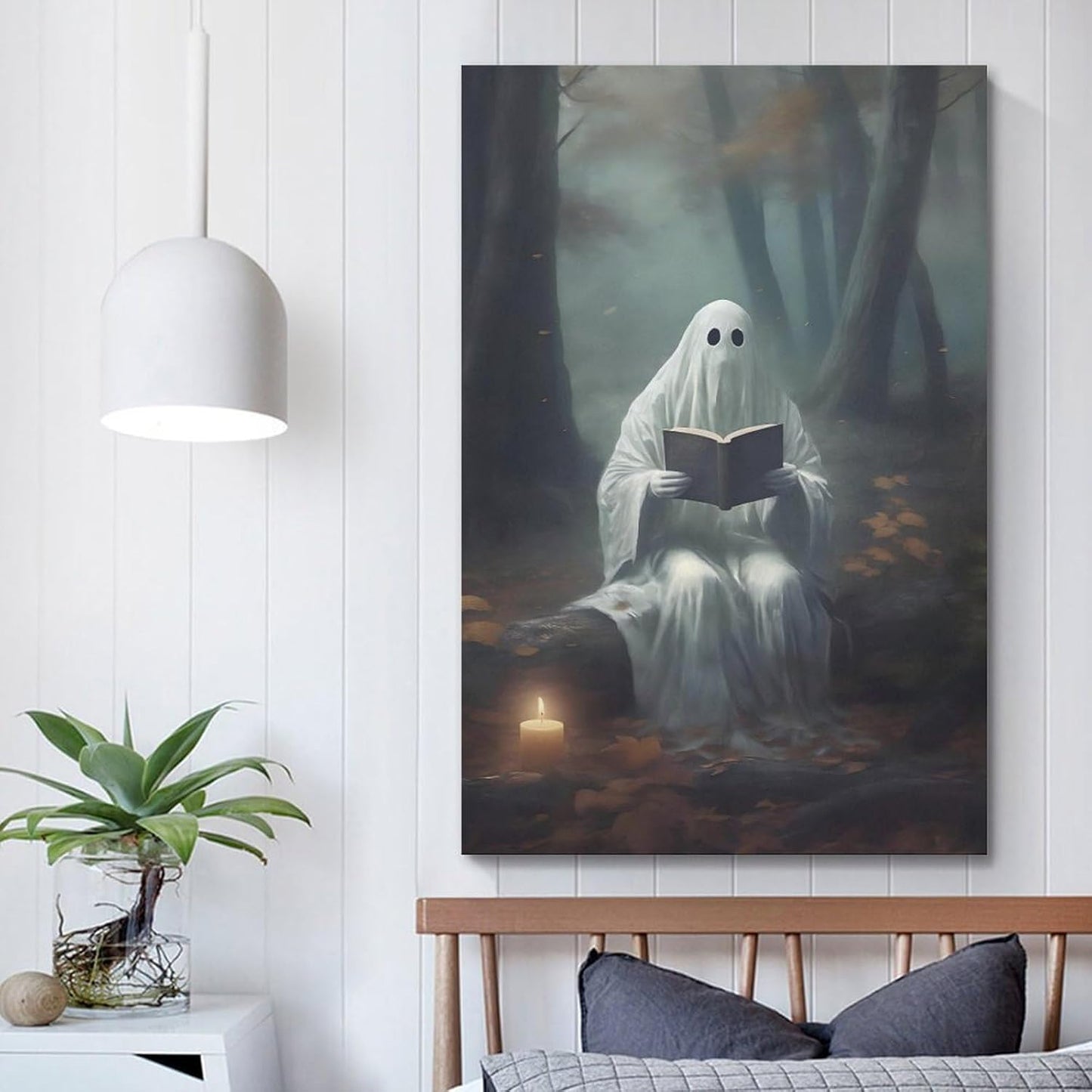 Halloween Ghost Reading Book Prints Gothic Dark Canvas Art Posters for Room Aesthetic And Wall Art Living Room Decor Poster 12x18inch(30x45cm) Unframe-style