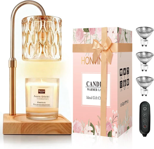 Candle Warmer Lamp, Candle Warmer Light with Timer & Dimmer, Candle Warmer Lamp Adjustable Height, Compatible with Jar Scented Candles, Candle Warming Lamp with 3 Bulbs for Home Decor