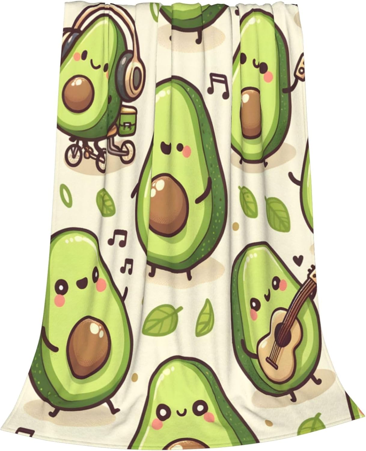 Cute Funny Avocado Fruit Blanket Throw Gifts for Kids Women Men Cartoon Music Flannel Blankets Soft Fuzzy Lightweight for Home Decor Couch Bed Sofa 60x50 Inches