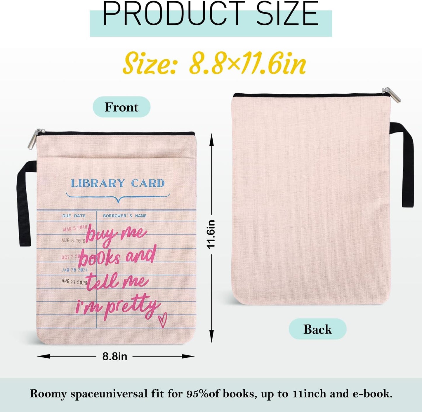 Buy Me Books and Tell Me I'm Pretty Book Sleeve for Book Lovers, Paperback Sleeve for Librarian Lovers Bookish Group Club Gifts for Women, Book Cover with Zipper and Handle for Paperbacks 9 x 12 Inch
