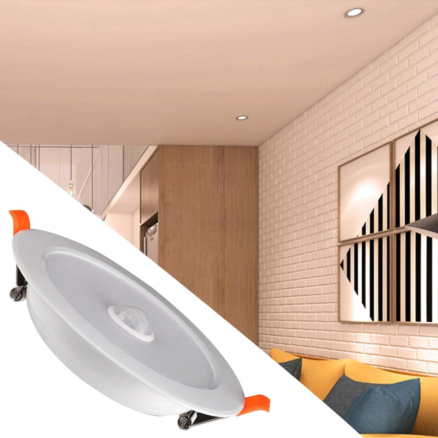 12W AC85‑265V LED Ceiling Light, Downlight Human Body Sensor Recessed Lamp Recessed Light Fixtures for Home Indoor Living Room (Warm White)