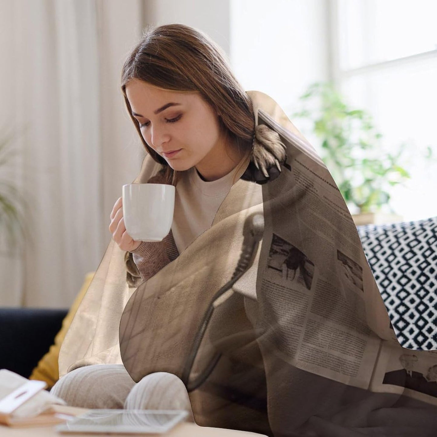 Throw Blanket Soft Plush Fleece Blanket Ultra-Soft Micro Throws Dog Reading The Newspaper Throw Blanket Lightweight Warm Bed Blankets Cozy Sofa Decorative Throws for Couch All Seasons