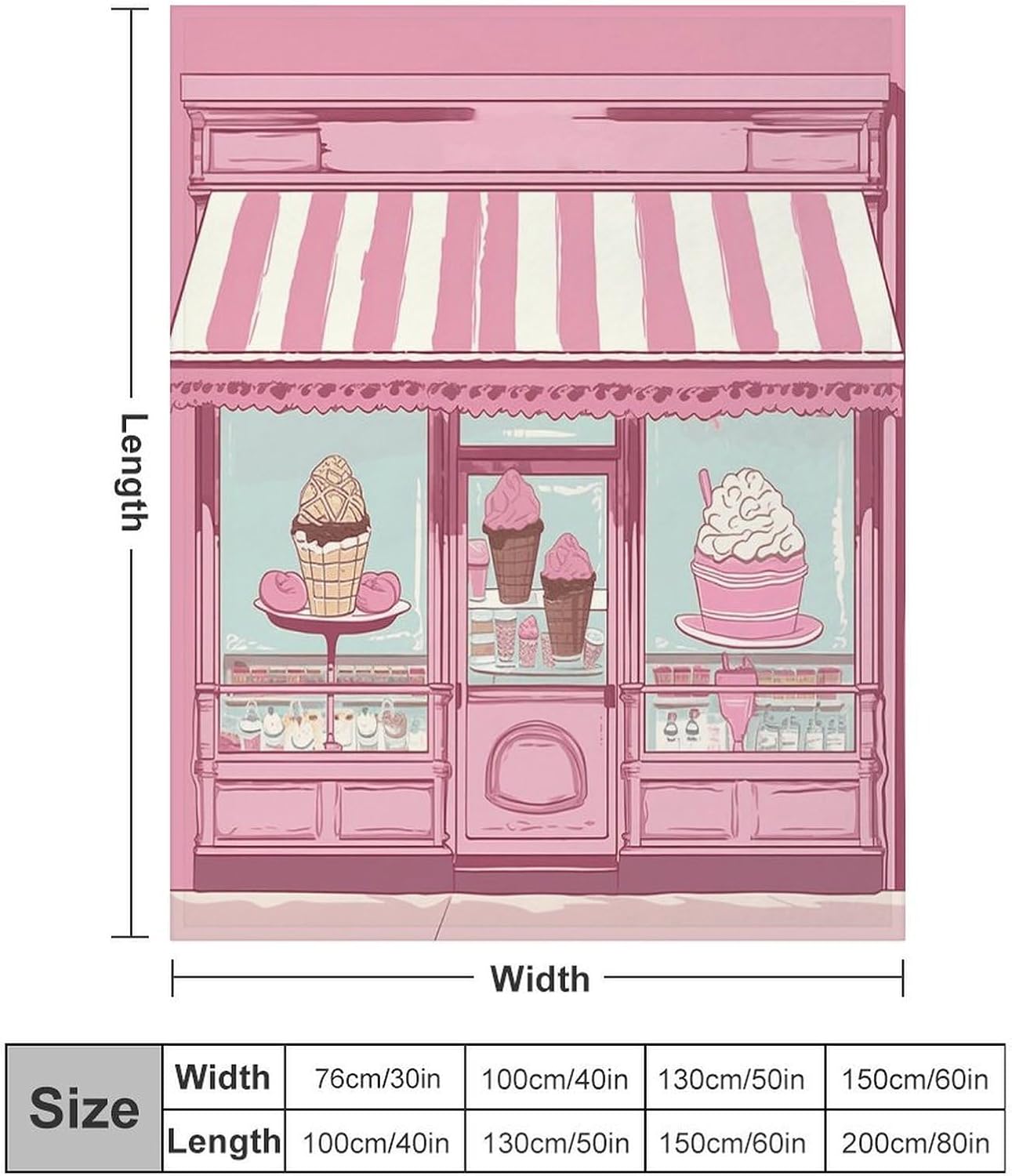 Ice Cream Store Pink Throw Blanket for Couch Super Soft Warm Lightweight Throw Blankets Cozy Flannel Bed Blanket Cute Decorative Blankets for All Seasons Home Decor Gift 30"*40"（76 * 100cm）