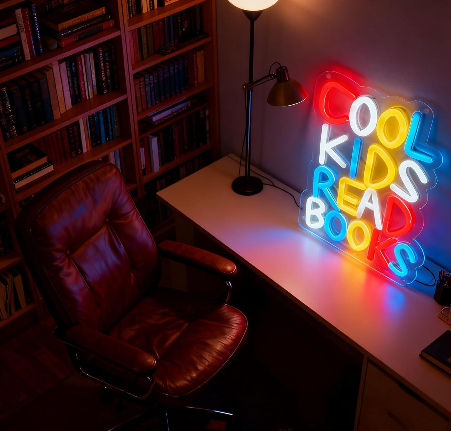 Cool Kids Read Books Neon Sign, USB Powered Dimmable Decorative Neon Light Home Kids Room Classroom Library Reading Themed Decor Wall Table Light Up Sign 10.2 x 6.7 In