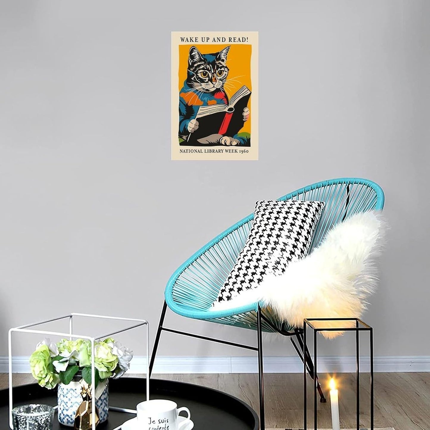 Cat And Book Poster Wall Art Canvas Print Office Bedroom Living Room Decor 16x24inch(40x60cm) Unframe-style