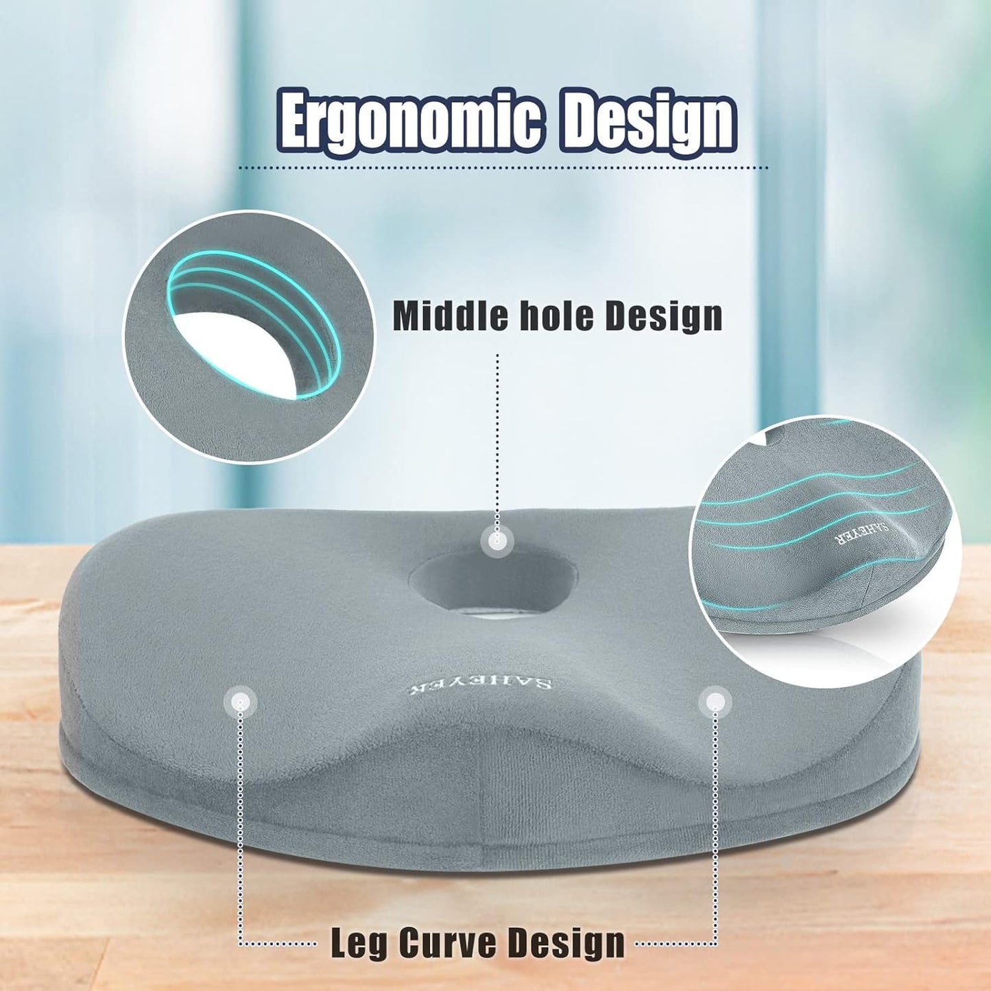 SAHEYER Donut Pillow for Tailbone Pain Relief and Hemorrhoids, Memory Foam Donut Cushion for Sciatica Nerve, Seat Cushion Butt Pillow for Men Women at Home Office Chair Car Long Sitting Comfort, Gray
