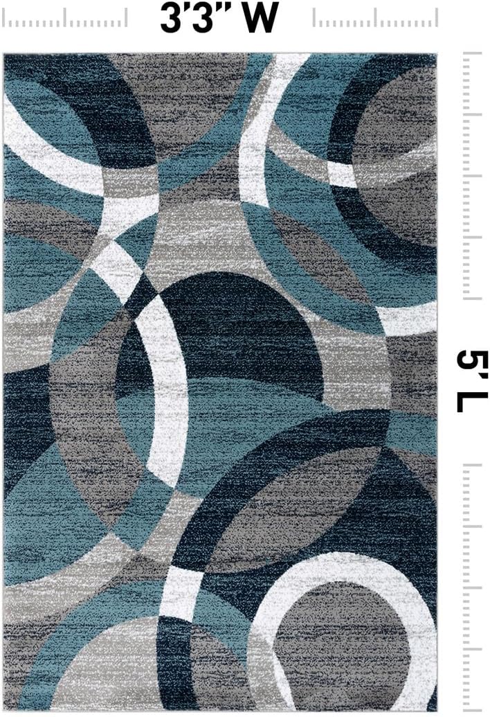 Rugshop Blue Modern Geometric Indoor Small Area Rug, Overlapping Circle Pattern, Fade Resistant, Non-Shedding, for Bedroom, Home Office and Reading Nook, 3'3" x 5'
