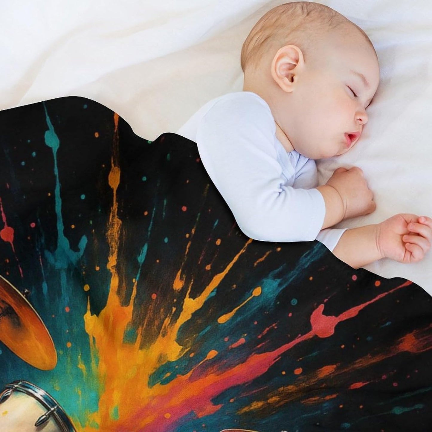 Drum Set Blanket Gifts for Women Kids, Colorful Drum Kit and Paint Music Fleece Blankets, Cozy Plush Flannel Throw for Couch, Bed, Living Room Decor 50"x60"