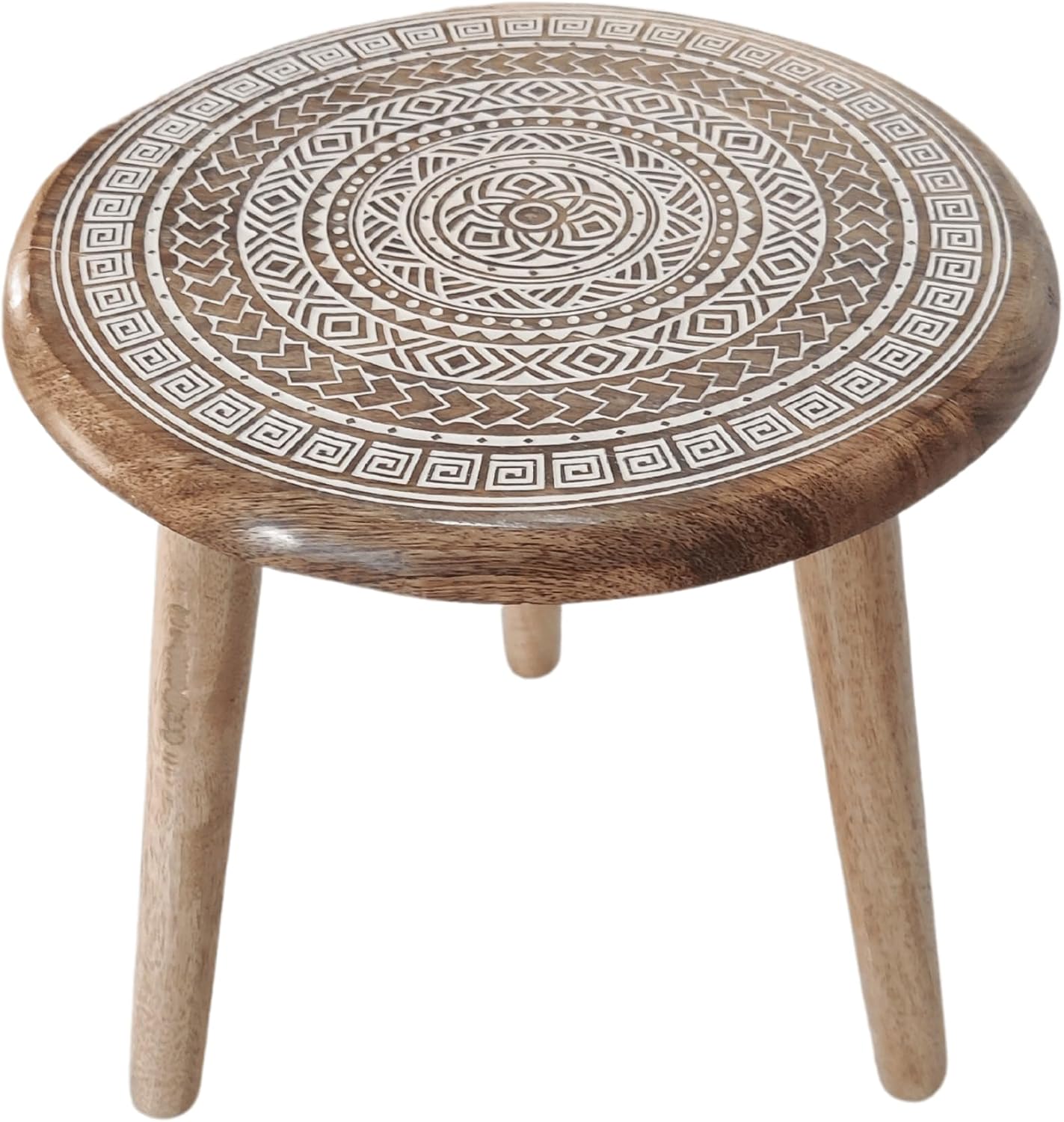 VANIYA CRAFTS® Wooden Engraved Fold-able Side Table/End Table/Plant Stand/Stool for Living Room Bedroom Restaurant Kids Play Furniture Table Round Shape (Natural White 2)
