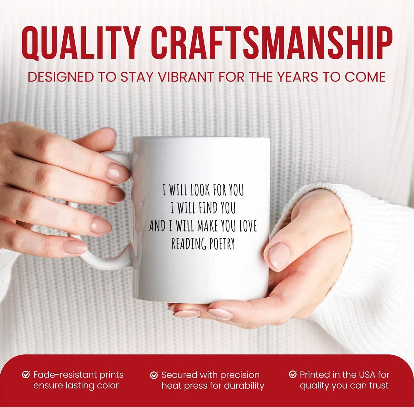 I Will Make You Love Reading Poetry Mug - Literary Enthusiast Coffee Cup - Bookworm Funny Gift From Friends - Poem Lover Tea Mugs - Verse Appreciator Cups - 11 Oz Ceramic Gifts For Literature Fans