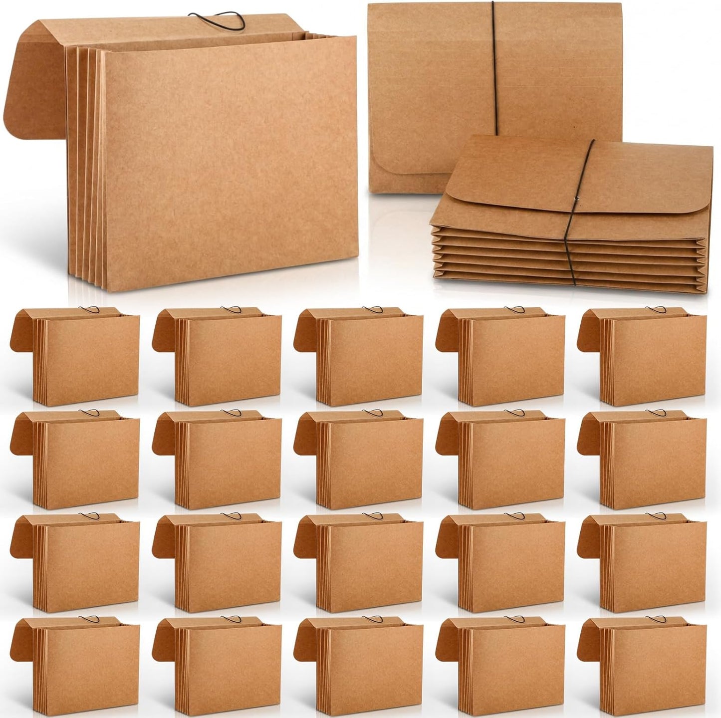 Handepo 20 Pack 11.8x9.5in Expanding File Wallet with Flap and Cord Closure, Letter Size Expanding File Folder Pocket 3.5'' Expansion Kraft Color Document Organizer for Office Supplies, Home
