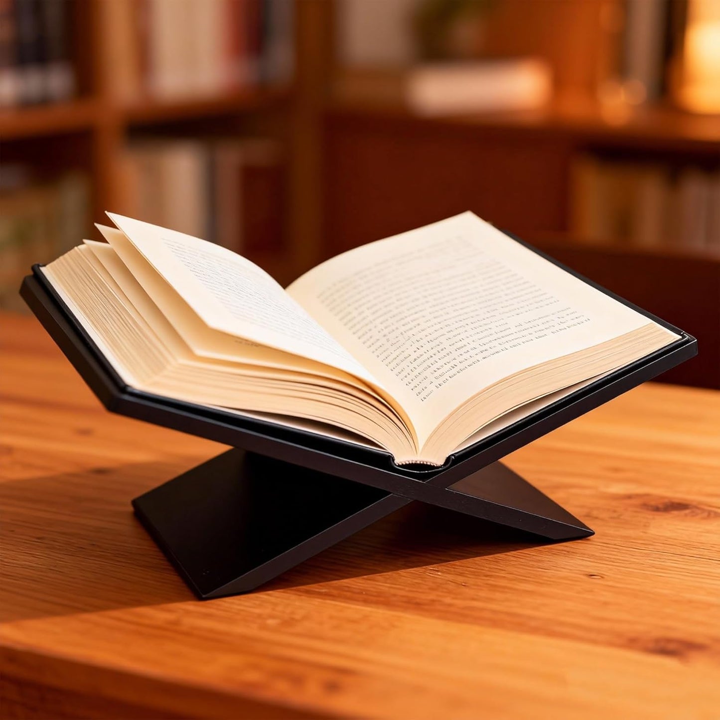 Solid Wood Book Stands with Bookmark - Cross Frame Walnut Wooden Book Holder, Open Bookstand for Display and Reading, Suitable for Art, Bible, Cookbook, Easel, Magazine, Textbooks (Black)