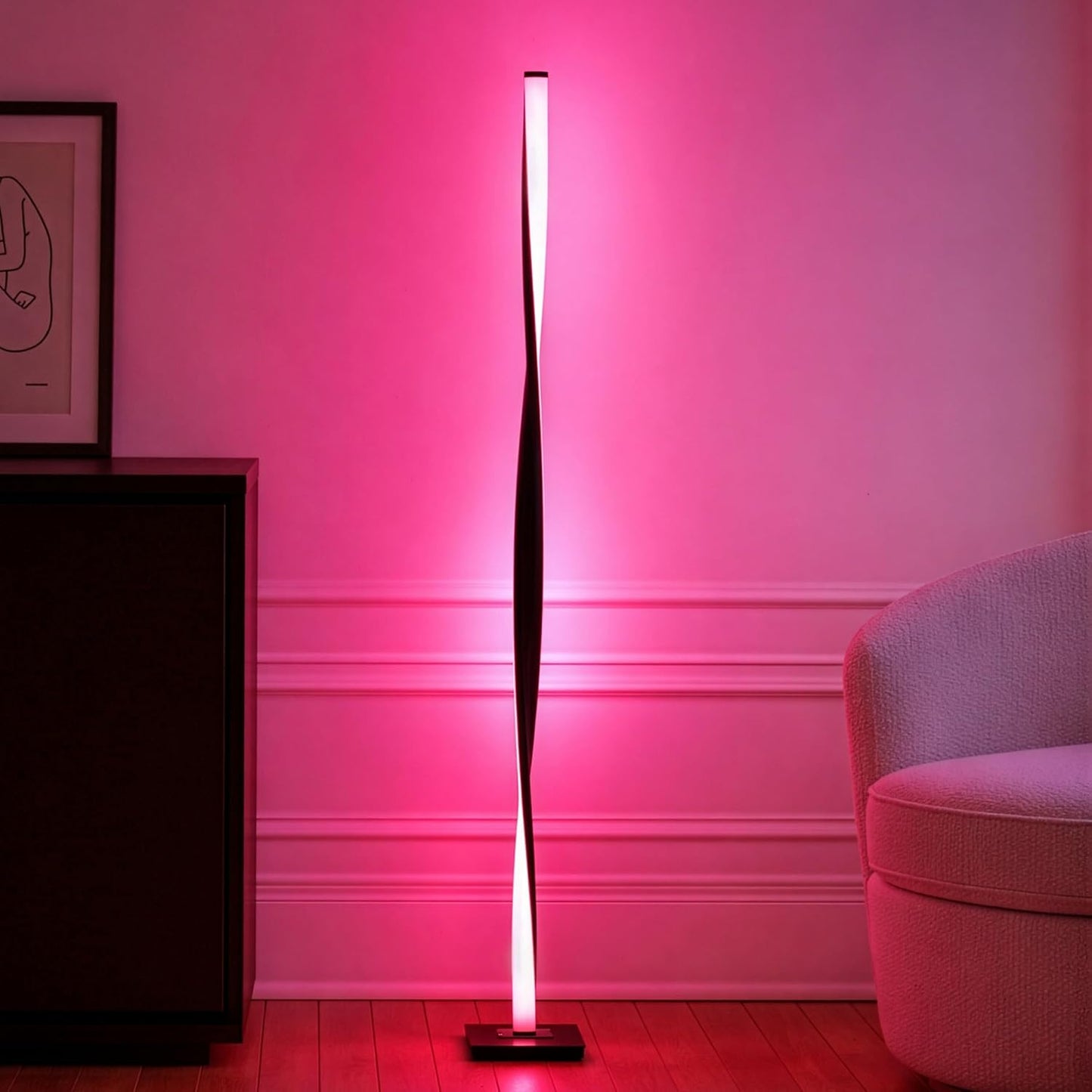 Brightech Helix Modern Color Changing LED Floor Lamp - 48” Tall Lamp with RGB Color Gradient and Contemporary Twisting Column Pole - Corner or End Table Standing Lamp - Built-in NO APP - Black