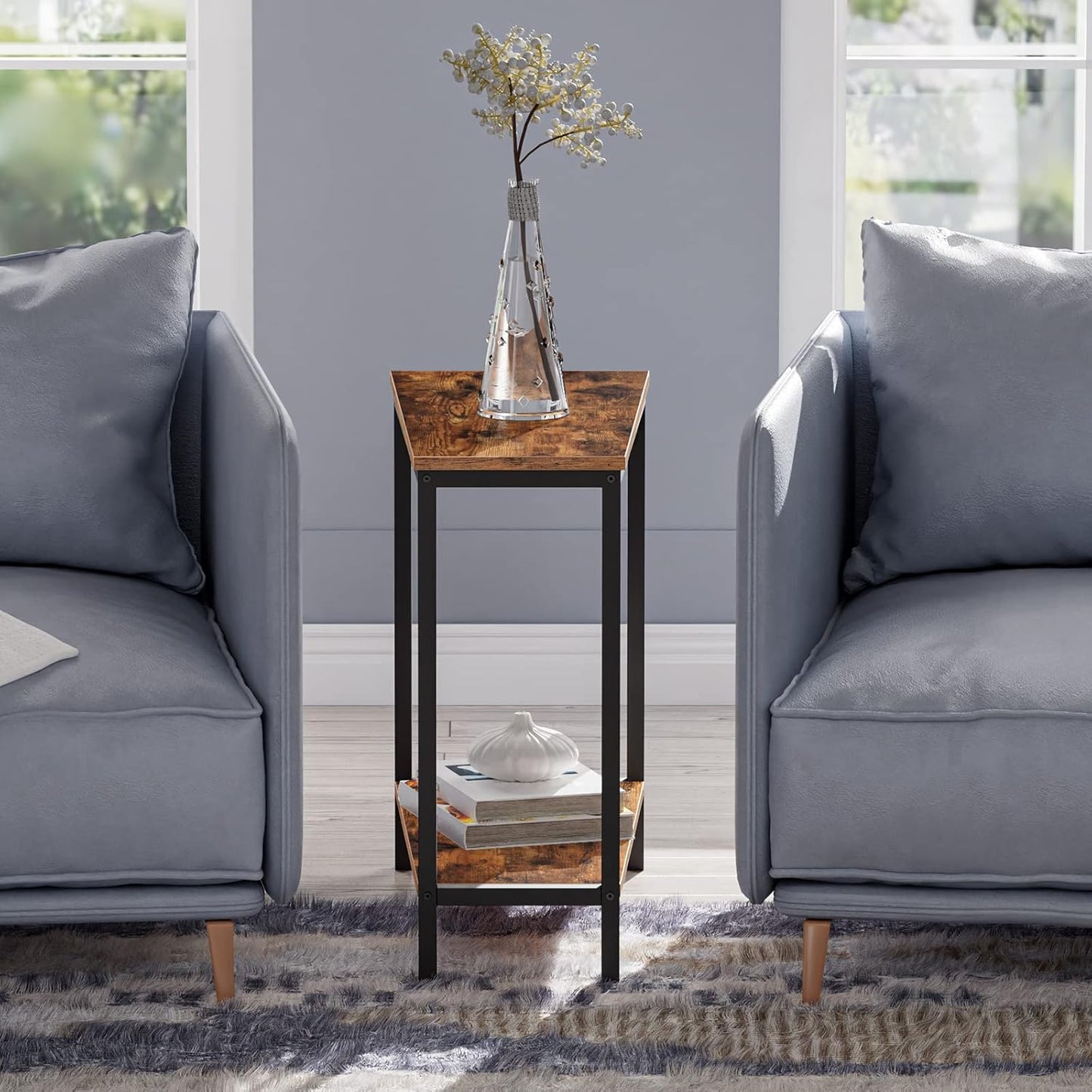 HOOBRO Wedge End Table, Recliner Wedge Side Table with Storage, Industrial Triangle Accent Table for Small Space, Corner, Living Room, Apartment, Rustic Brown BF64BZ01G1