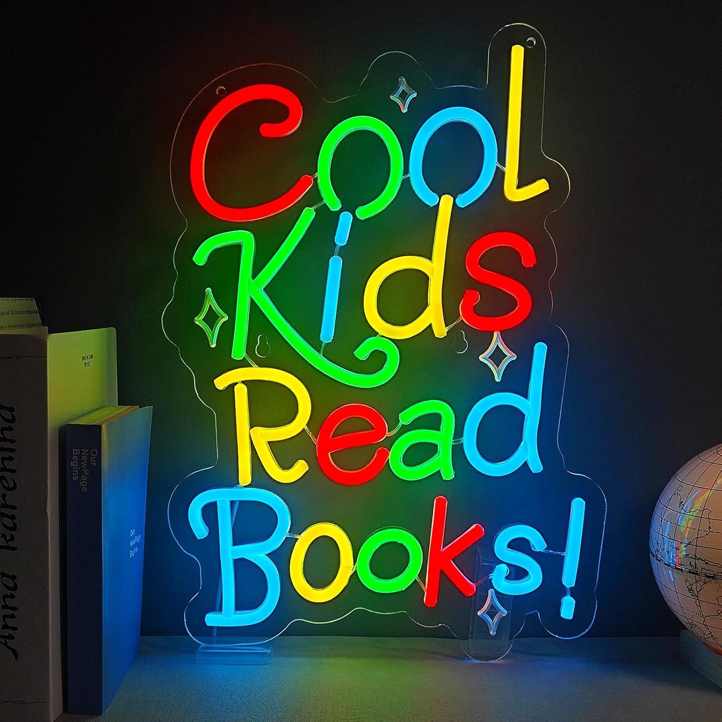Cool Kids Read Books Neon Sign for Wall Decor,Reading Signs for Library,Hanging Decorations for Classroom Reading Corner Bedroom Study Room Motivational Wall Art（16.5“*11.4"）