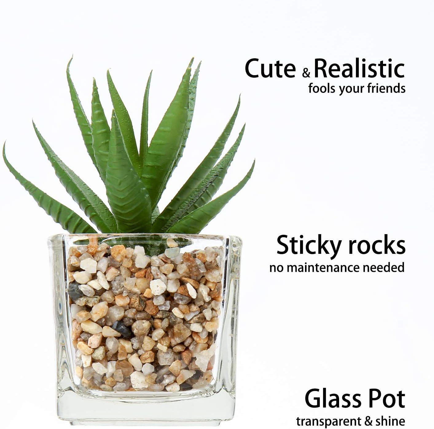 Briful Set of 4 Succulents Plants Artificial in Clear Glass Pots Small Fake Succulents Plants Mini Faux Plants Indoor for Window Sill Office Table Desk Shelf Bathroom Decor