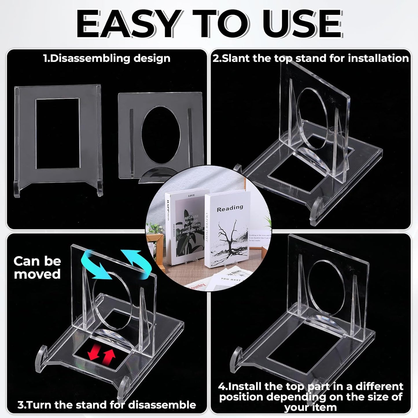 24pcs Acrylic Book Stands for Display Adjustable Book Display Stand Clear Acrylic Handbag Stand Holder for Wallet Purse Bag Small Easel Jewelry Displays Organizer for Party Wedding Home Decor Birthday
