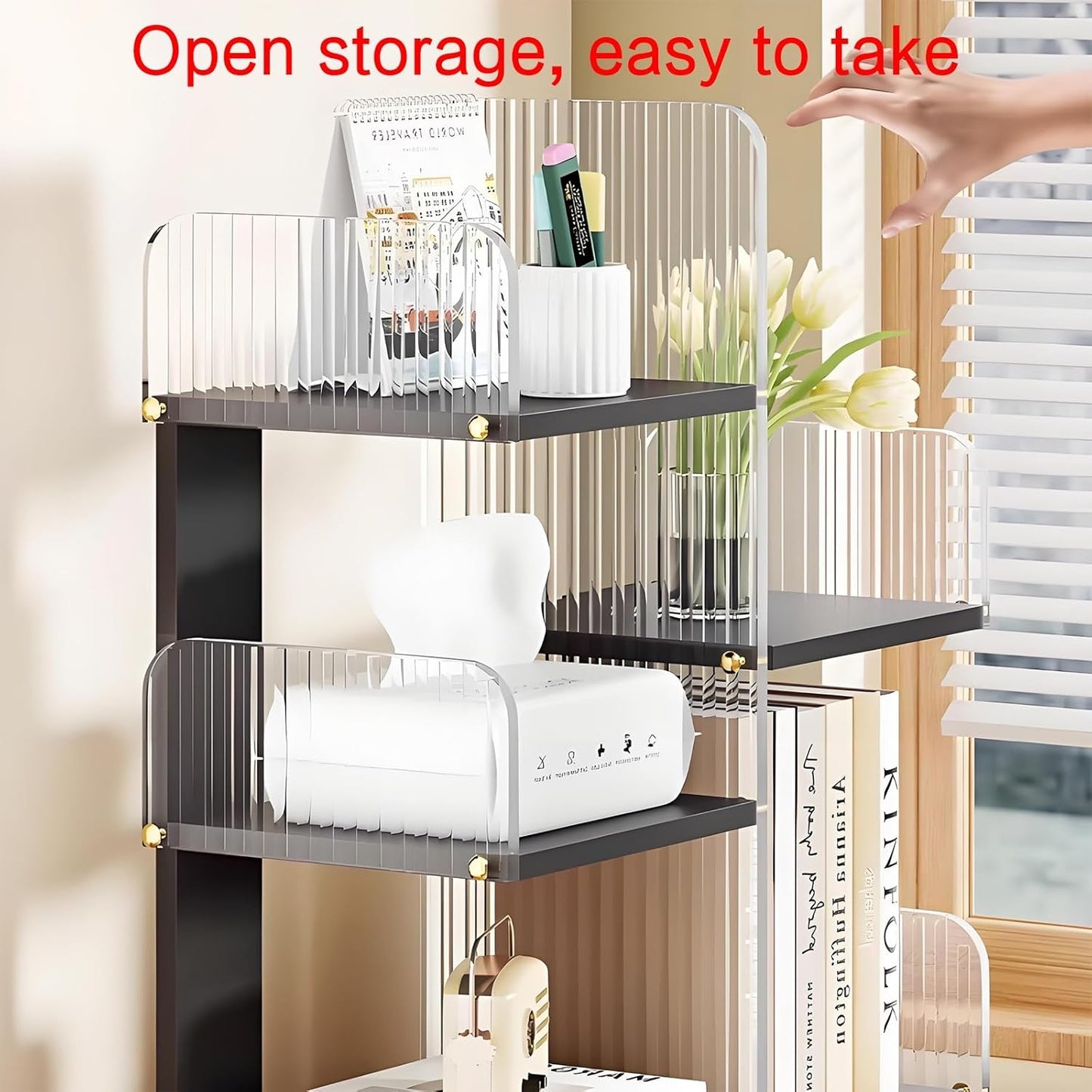 Modern bookshelf,unique bookshelf,book shelf white,horizontal bookshelf,bookshelf with storage,Suitable for desks,study rooms,living room corners,bedrooms, living rooms,balconies,offices(Black)