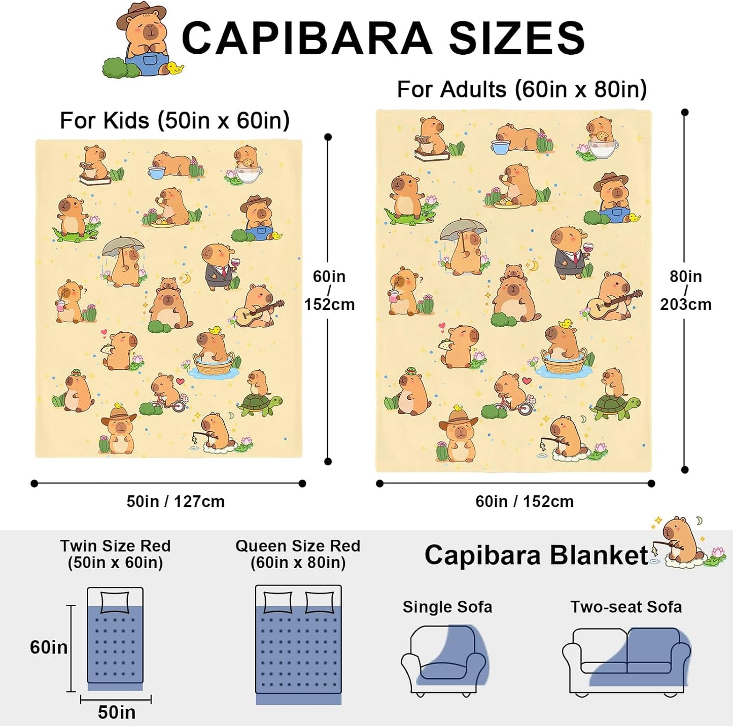 Capybara Gifts Blanket 50x60 Inch Cozy Throw Blanket with Capybara (Biking Guitar Reading) for Christmas Birthday Warm Lightweight Couch Sofa Bed Throw for Kids Women Men