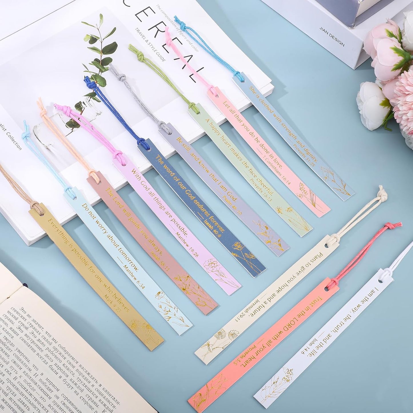12Pcs Bible Bookmark, Christian Bookmarks for Women Leather Religious Mother's Day Gifts for Women Mom Kids Book Lovers Readers Students (Pastel)