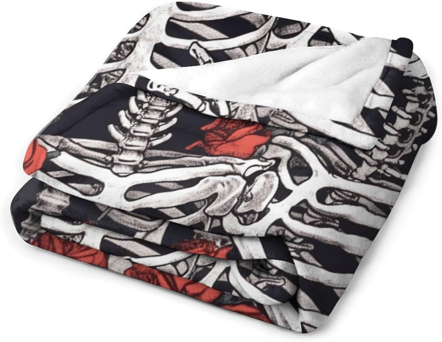 Rose and Skeleton Blanket Super Soft Lightweight Throw Blanket Cute Cozy Warm Bed Blanket Decorative Fuzzy Blanket All-Season Home Decor Gift for Sofa Couch Living Room 40"*50" （100 * 130cm）