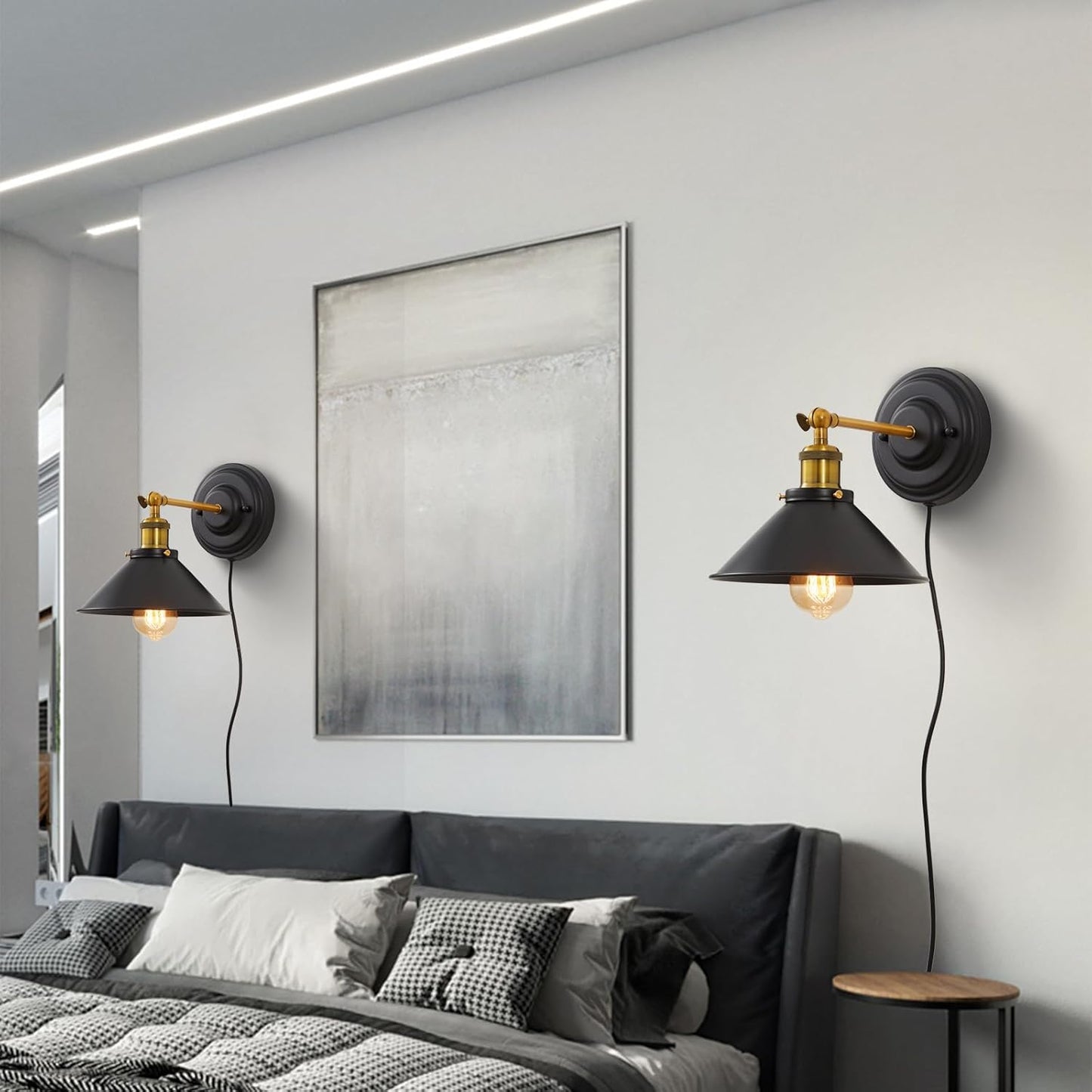 Lightess Plug in Wall Sconces Set of 2, Vintage Plug in Wall Light with 6FT On/Off Switch, Rotatable Mounted Lamps for Bedroom Living Room