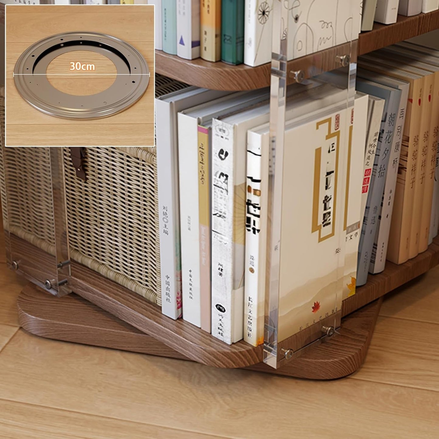 Square Rotating Bookshelf, Acrylic Organizer, 360 Spinning Display Rack, Floor Standing Bookcase Storage Rack for Living Room Decor(Natural,5 Tier:161cm)
