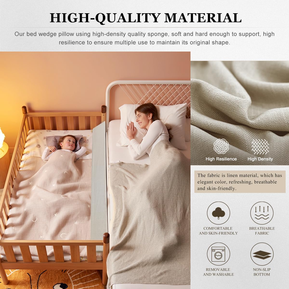 Bed Wedge Pillow for Headboard, Mattress Wedge Stopper Pillow, Bed Gap Filler, Close The Gap (0-12") Between Headboard and Mattress, Stop Losing Your Pillows(Twin/Twin XL-39x6x6in-Black)