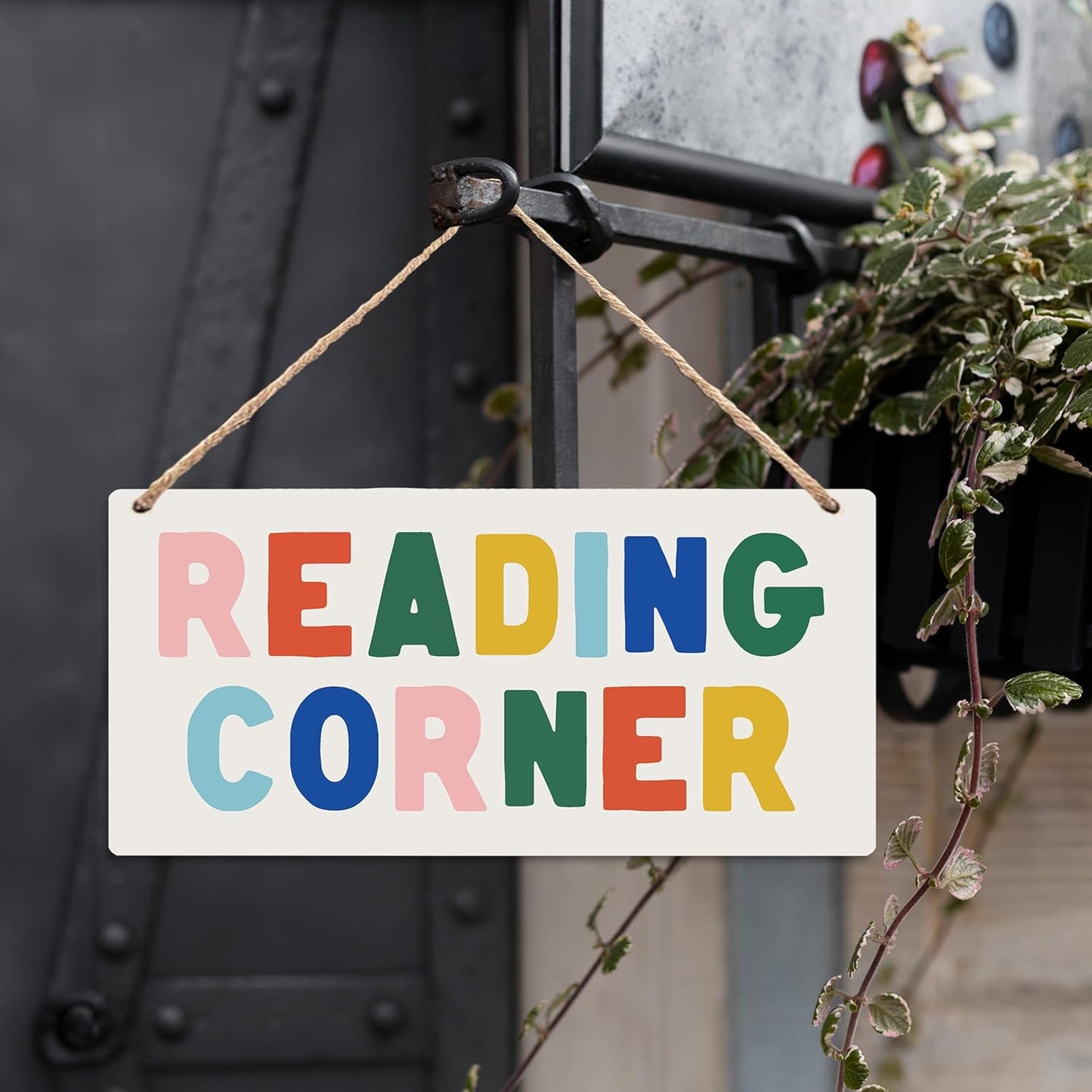 Reading Corner Wooden Sign - Boho Rainbow Reading Corner Wall Decor, Reading Room Hanging Plaque Sign for Library School Classroom Toddler Kids Room 12x6 Inches