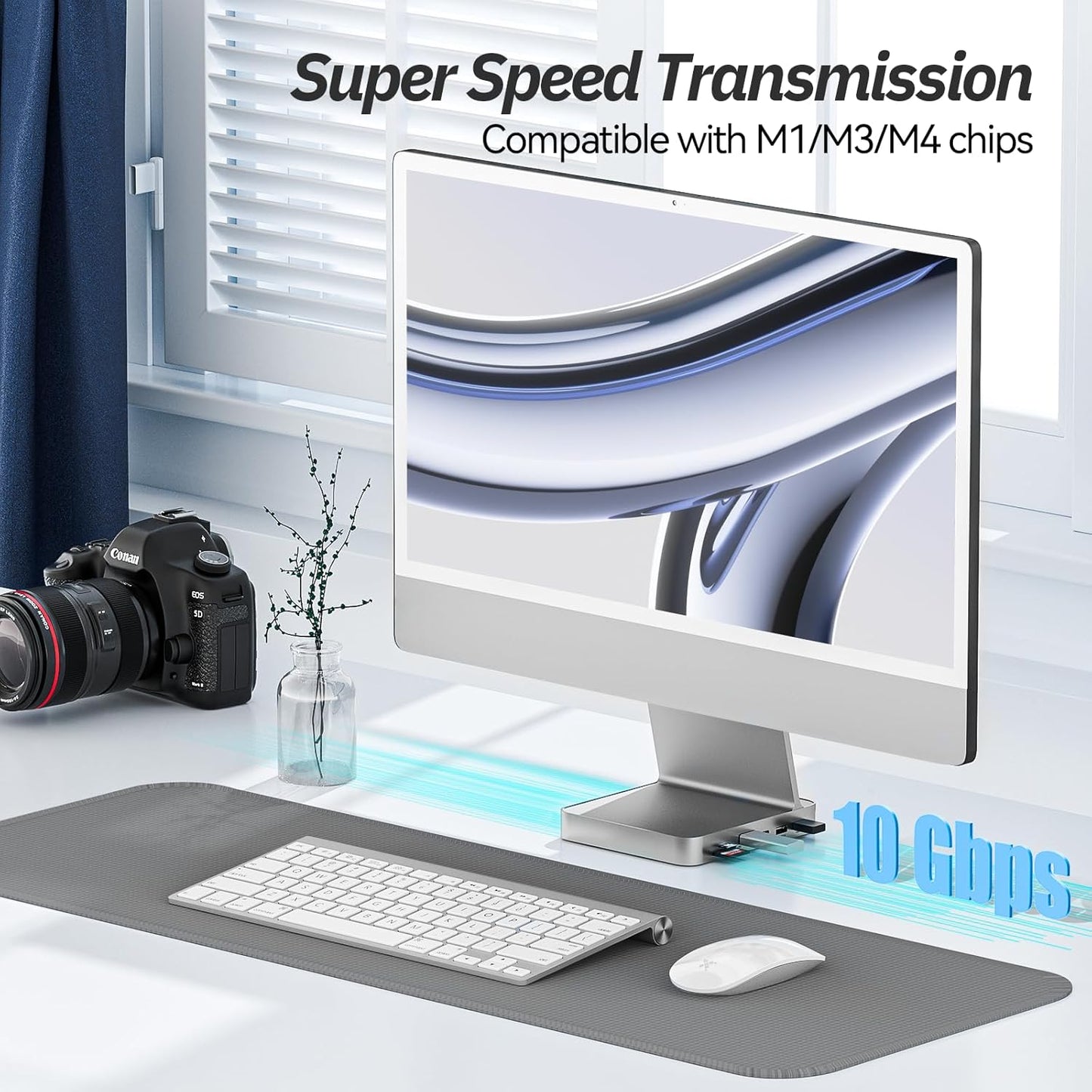 USB C Hub for iMac 24 inch 2021/2023/2024, Minisopuru iMac Hub Support M.2 NVMe SSD, iMac Accessories for iMac M1/M3/M4, iMac Adapter with USB A/C 10Gbps, SD/TF, M.2 SSD (Not Included), Silver