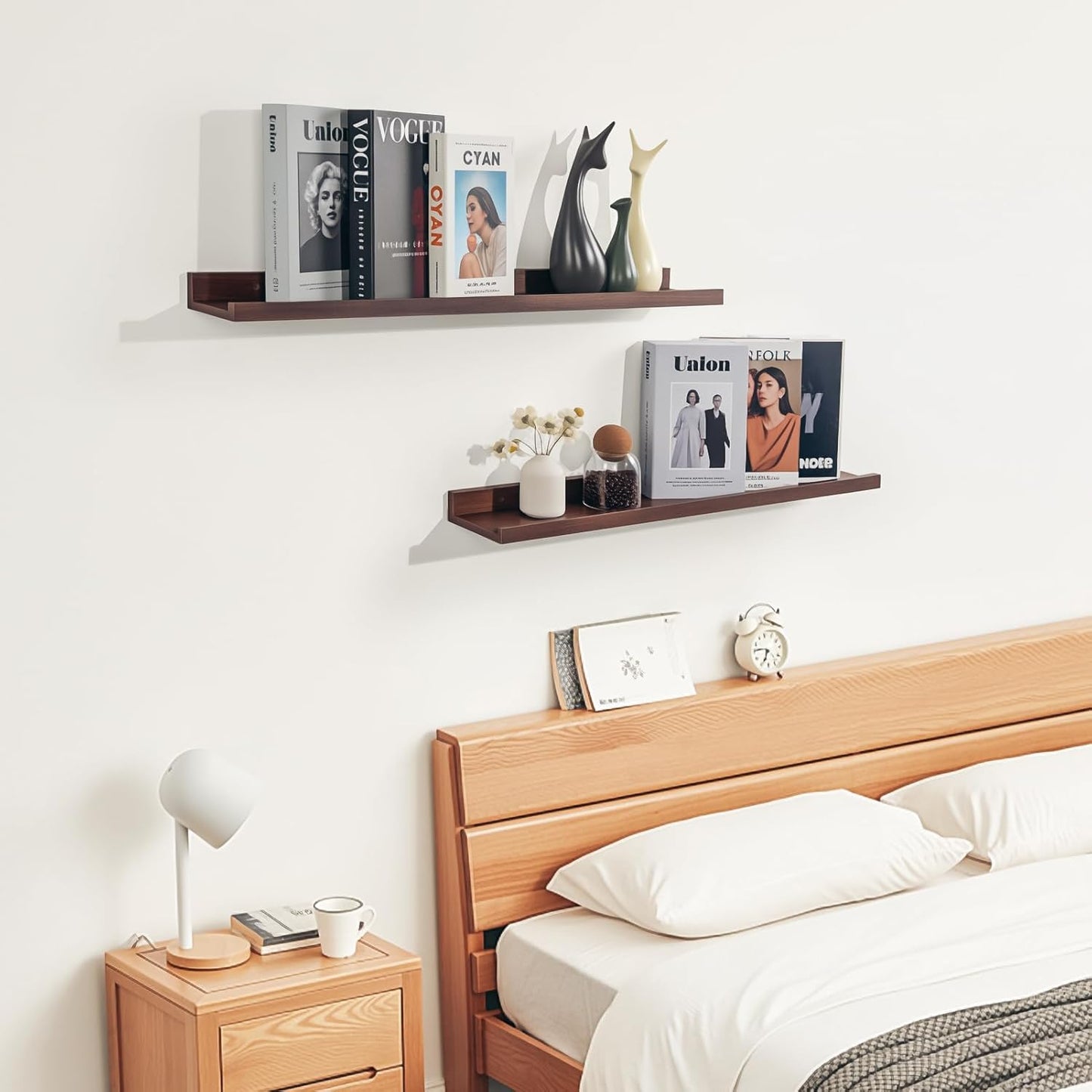 NEXHOME PRO Floating Shelves for Wall Set of 2,24 Inches Picture Ledge Shelf, Kids Bookshelf Wall Mounted for Living Room Bedroom Bathroom Kitchen, Easy Install,Walnut