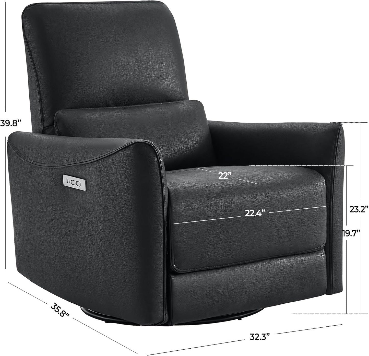 Luxury Power Recliner Chair, Modern Swivel Glider Rocker with USB & Type-C Ports, Black Breathable Leather Ergonomic Lounge Sofa with Lumbar Support for Living Room
