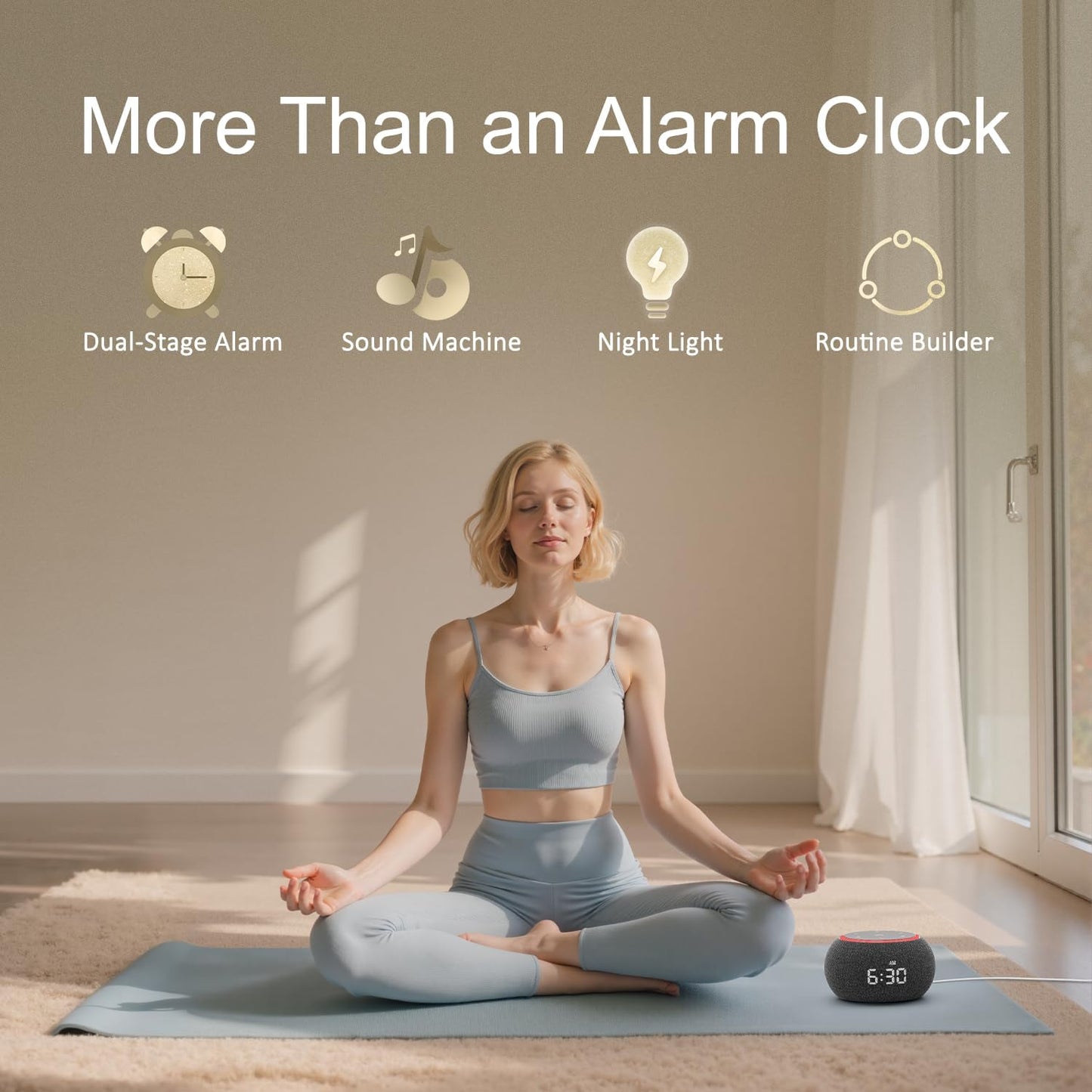 Hotmoon Alarm Clock with Sound Machine for Sleep, Luna Pro Dual-Stage Alarm, 507 Relaxing Sounds, Smart Night Light & Timer, Pink Green Brown White Noise Machine for Sleeping Adult Office Plug in