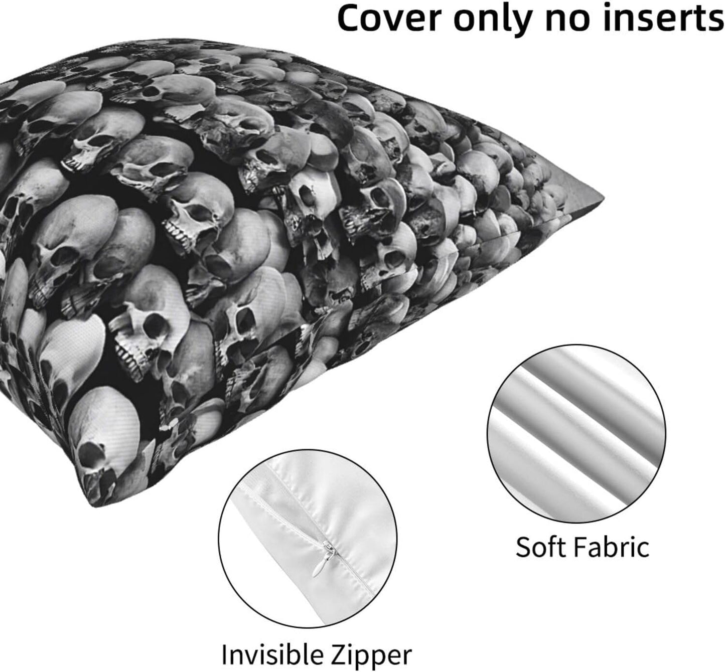 All-Season Square Pillow Covers 18"X18", Skulls Flowers, Decorative Throw Pillow Covers for Sofa Bed Couch, Hidden Zipper Cushion Cover, Square Lumbar & Accent Pillowcases for Home Decor