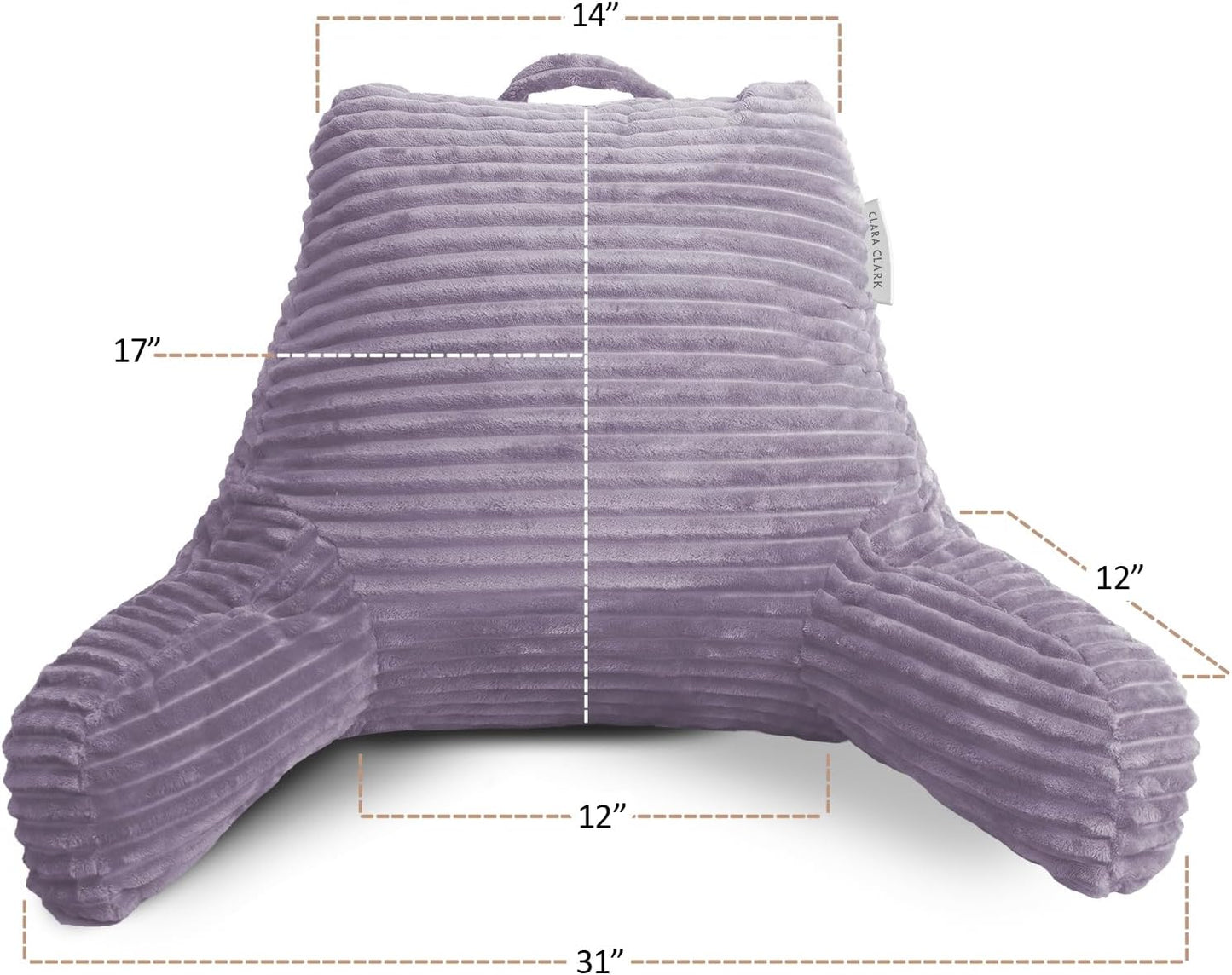 Clara Clark Reading Pillow for Bed Adult – Back Pillow for Sitting in Bed, Standard Bed Pillows for Sitting Up in Bed, Foam Bed Chair Pillow, Dusty Purple Bed Rest Pillow