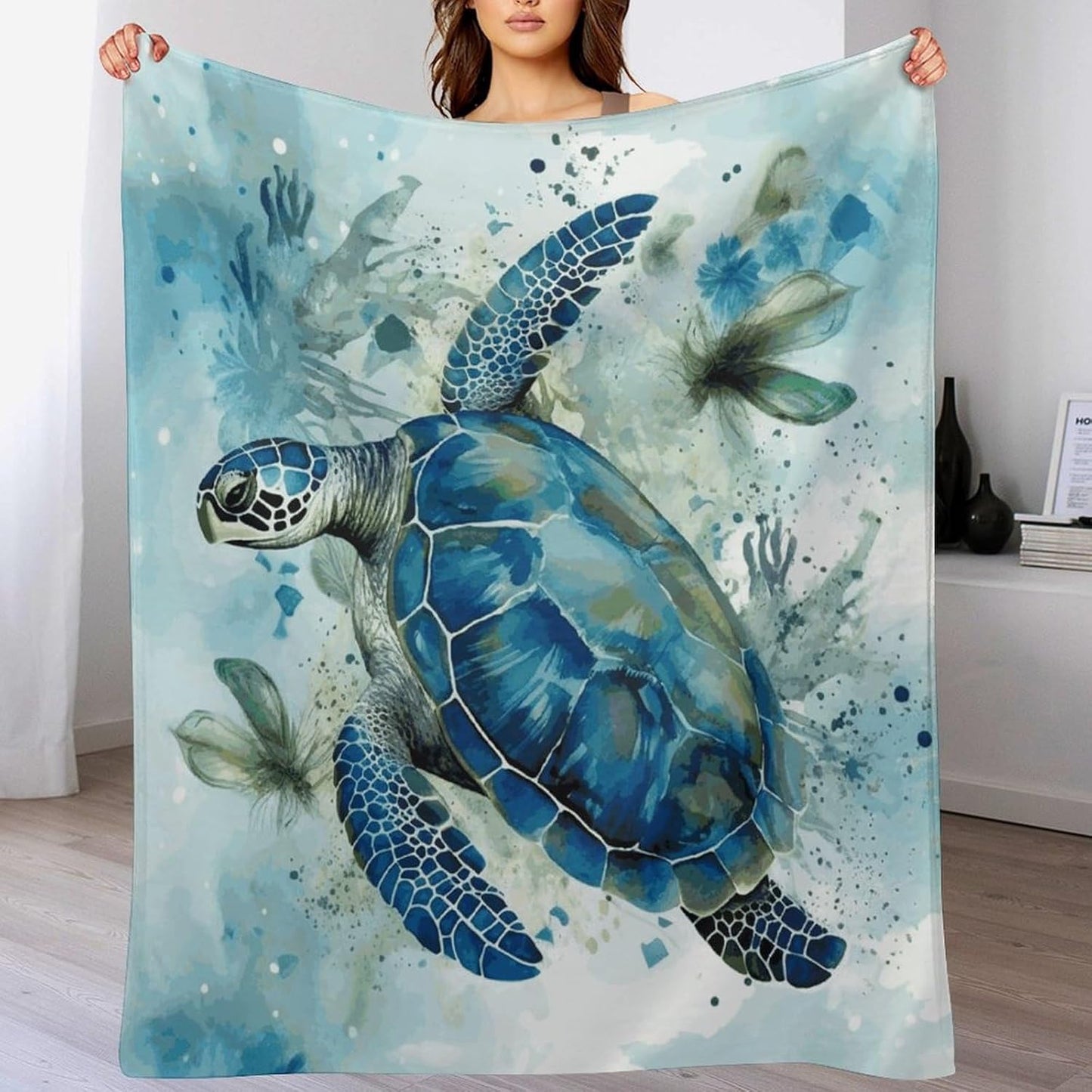Sea Turtle-Blue Blanket Super Soft Lightweight Throw Blanket Cute Cozy Warm Bed Blanket Decorative Fuzzy Blanket All-Season Home Decor Gift for Sofa Couch Living Room 50"*60"（130 * 150cm）