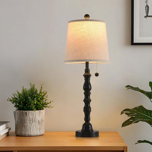 Terpsichore Lamps for Living Room Modern Farmhouse Table Lamp Bedside Reading Lamps Night Stands Bedroom Night Lamp,with Fabric Lamp Shade (Black (Single Pack), High 26.25 in)